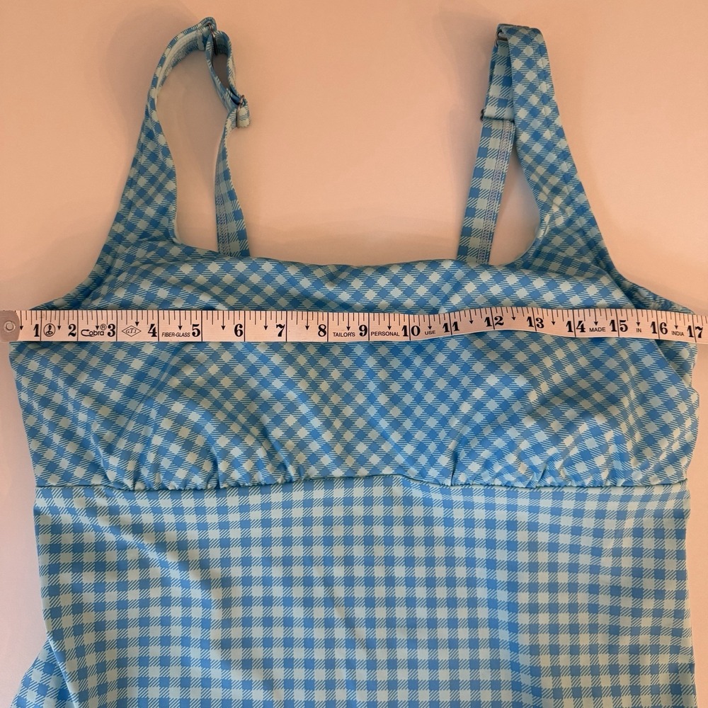 Lands End Square Neck Tankini Womens Size 14D Swimsuit Top Blue Gingham Check - Picture 3 of 12